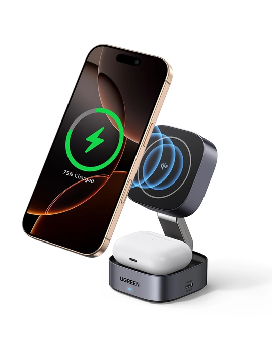 UGREEN MagFlow 2-in-1 Qi2 25 Vt magnit simsiz zaryadlash uskunasi
