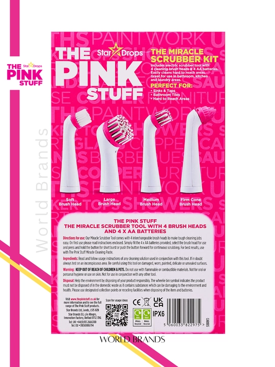 The Pink Stuff tozalovchi elektr cho‘tka to‘plami – 4 xil boshcha va 4 ta batareya