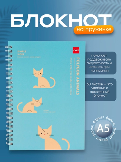 Блокнот A5, на пружинке, ELA560 LX-04 Deli, 60 листов