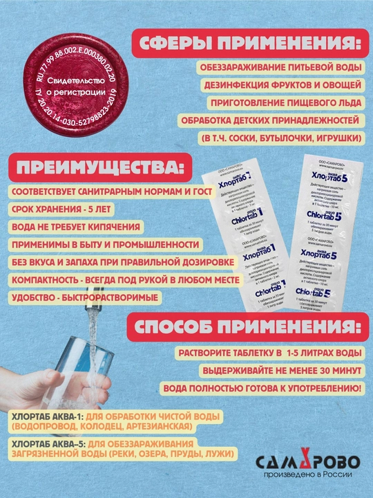 Таблетки для обеззараживания питьевой воды, емкостей и бассейнов