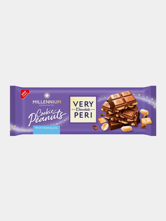 Шоколад Millennium Very Peri молочный с начинкой, печеньем и арахисом, 270 г - 