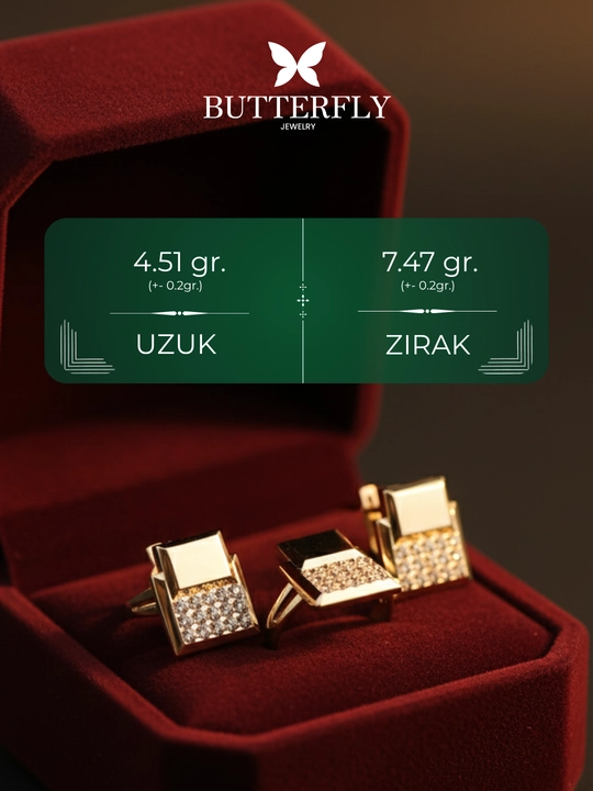 Tillo uzuk va zirak komplekti, oltin 585 proba, 11.98 g, yaqinlariz uchun ajoyib syurpriz - 