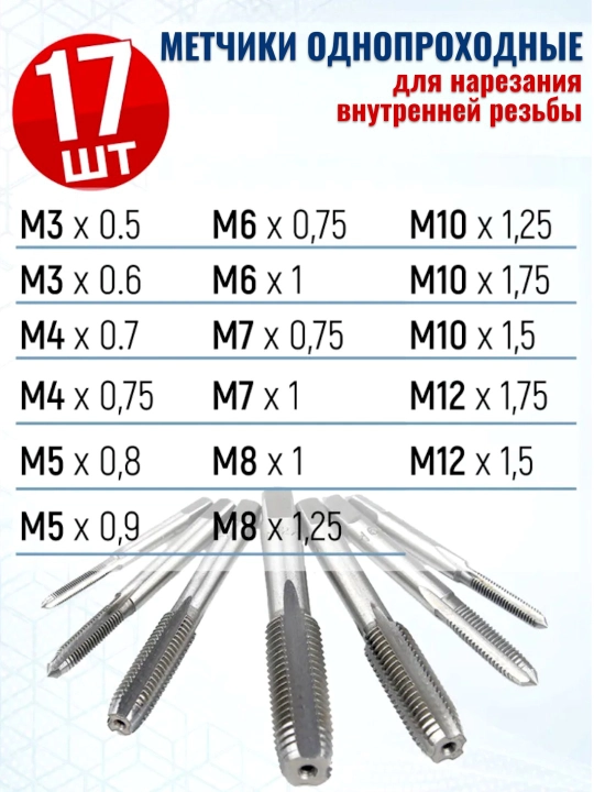 Metchik va plashka to‘plami, rezba ochish uchun, 12, 20, 40 donalik