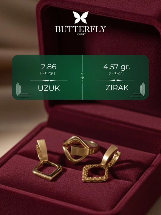Ayollar uchun oltin uzuk va zirak to'plami, tilla 585 proba, 7.43gr, B104K model,BUTTERFLY - 