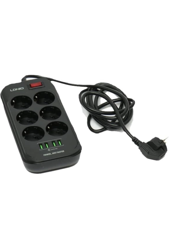 Етевой фильтр LDNIO SE-6403C 2М, 2500W, 250V, 6 розеток, 4 USB, удлинитель с быстрый заряд - 