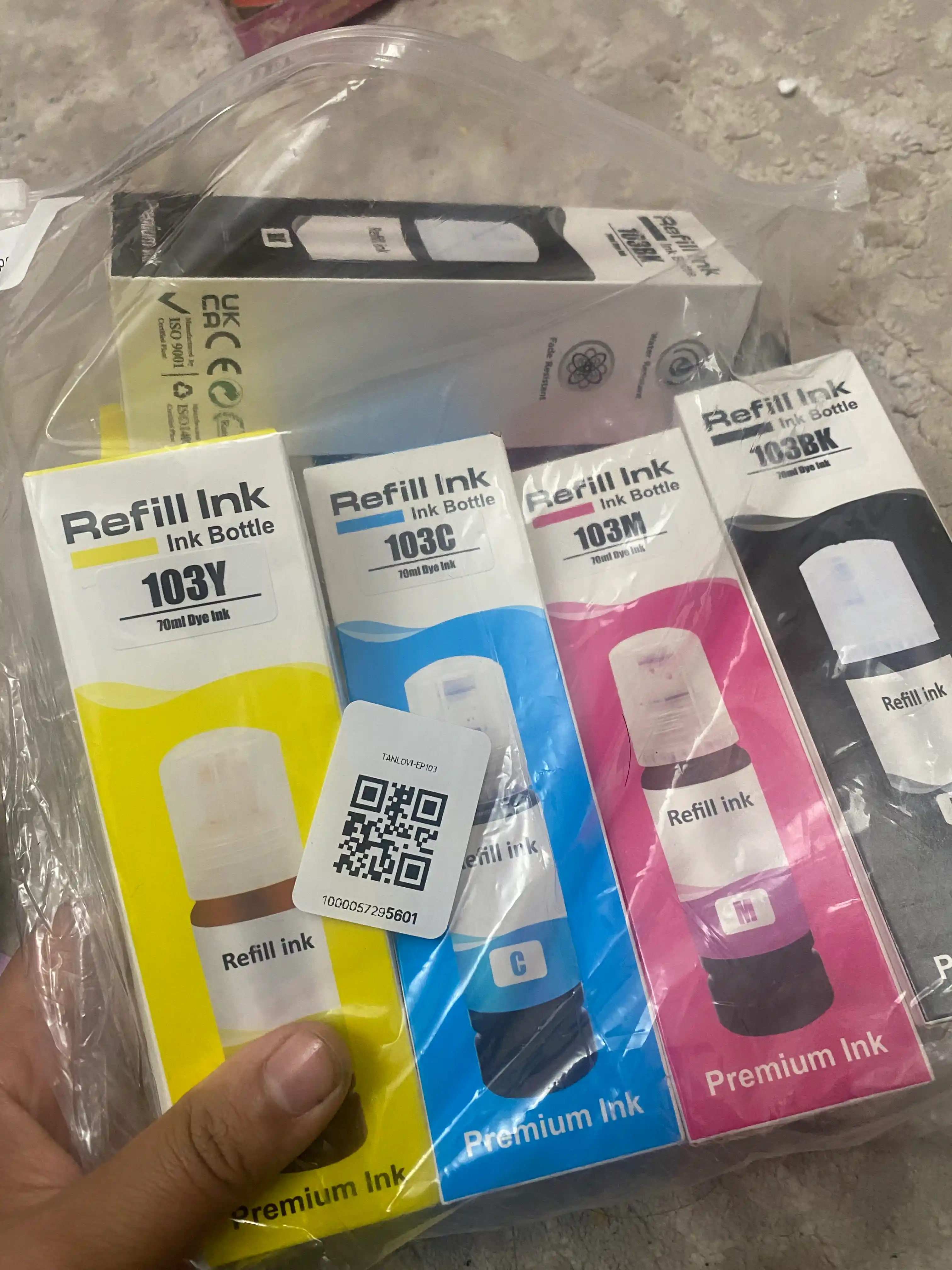 Siyoh Epson 103, l3150, l3250, 103 EcoTank printer bo'yog'i, 4 rang + 1 qora sovga