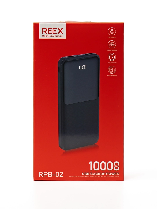 Power Bank REEX RPB-02 10000 mAh — с LED-индикатором и двумя USB портами
