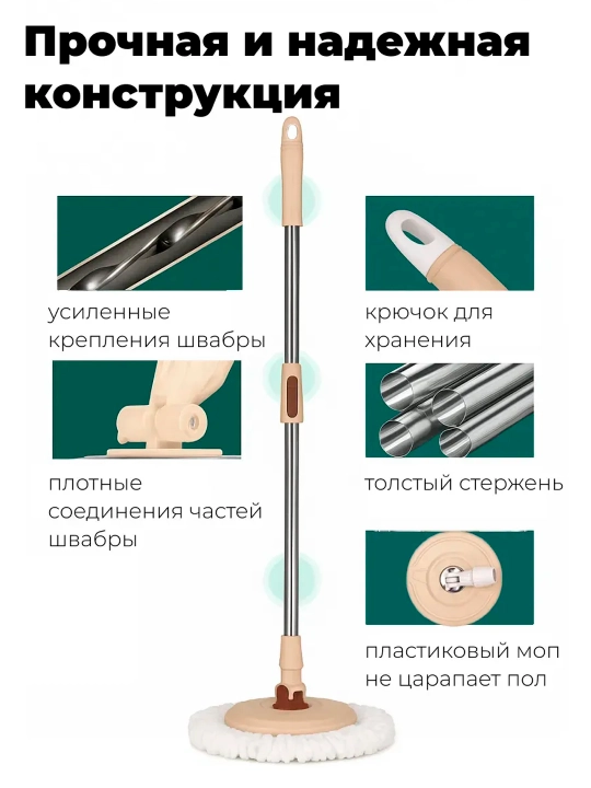 Turbo Smart chelak shvabra, aylanadigan, nam tozalash uchun, mikrofiberli
