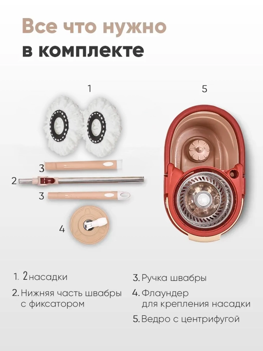 Швабра Turbo Smart ведро c отжимом, вращающаяся, для влажной уборки, микрофибра 