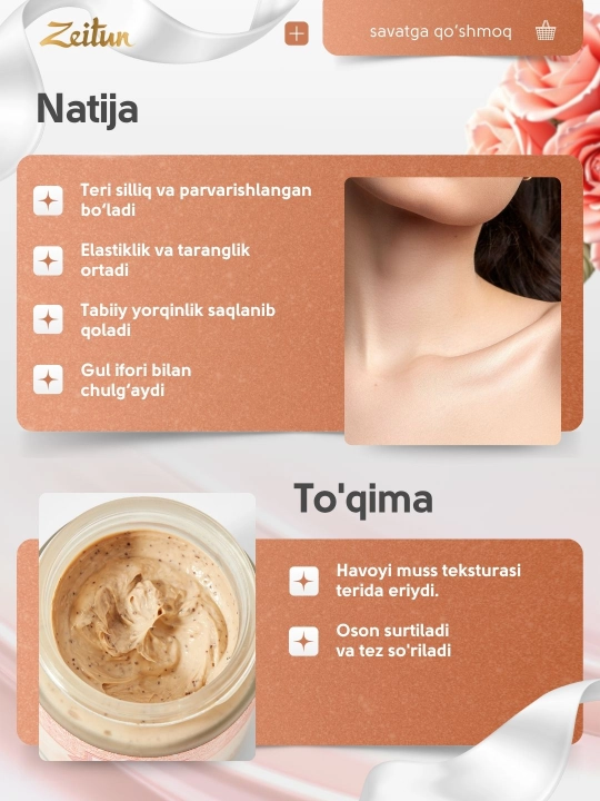 Zeitun Wedding Day yuz uchun sopol niqobi, 250 ml, Damashq atirguli va Shi moyi bilan