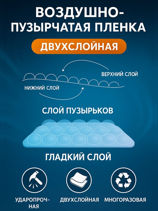 Пузырчатая пленка для упаковки, двухслойная, плотная, воздушно-пузырьковая