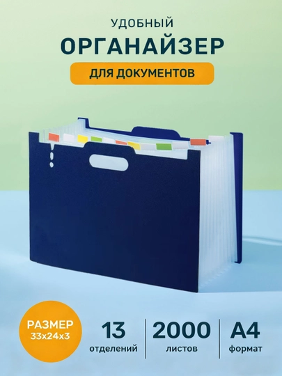Папка-портфель, пластик, 13- разрядная, с ручкой — IUU3-IU3S075-СВЕТСИН