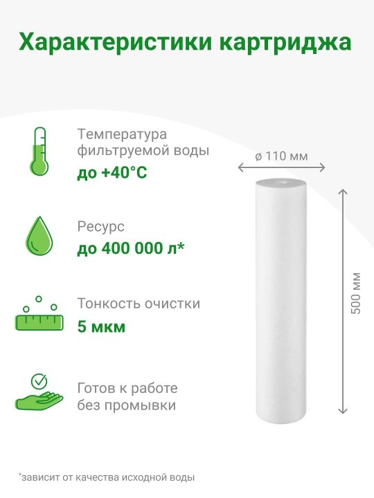 Картридж полипропилен PP5-20BB механика, очистка холодной воды от грязи, ржавчины