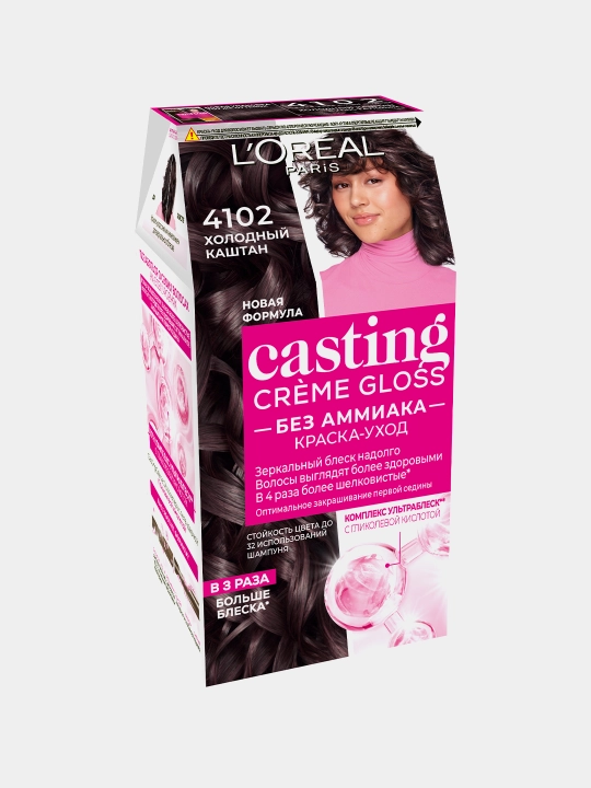 Soch uchun bo'yoq L'Oreal Casting Crme Gloss, rang 4102 sovuq kashtan