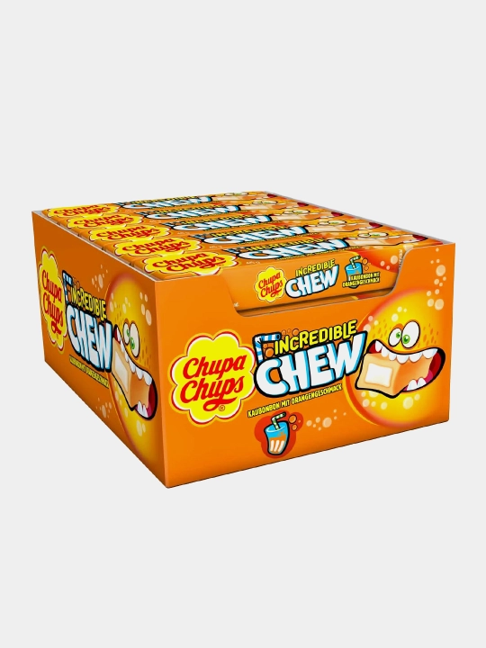 Chupa Chups Incredible Chew chaynaladigan konfetlari Apelsin, 47 g, 12 dona