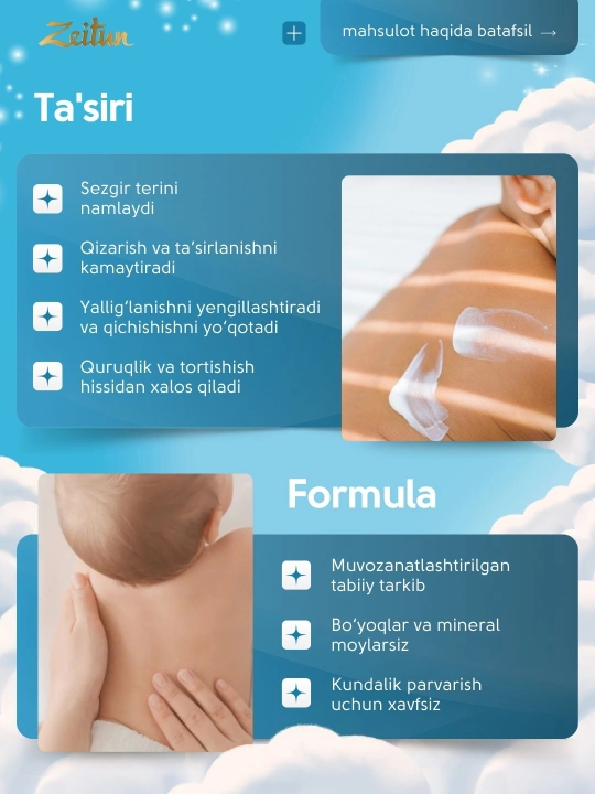 Детское молочко ZEITUN Mom&Baby для чувствительной кожи, увлажняющее, гипоаллергенное 