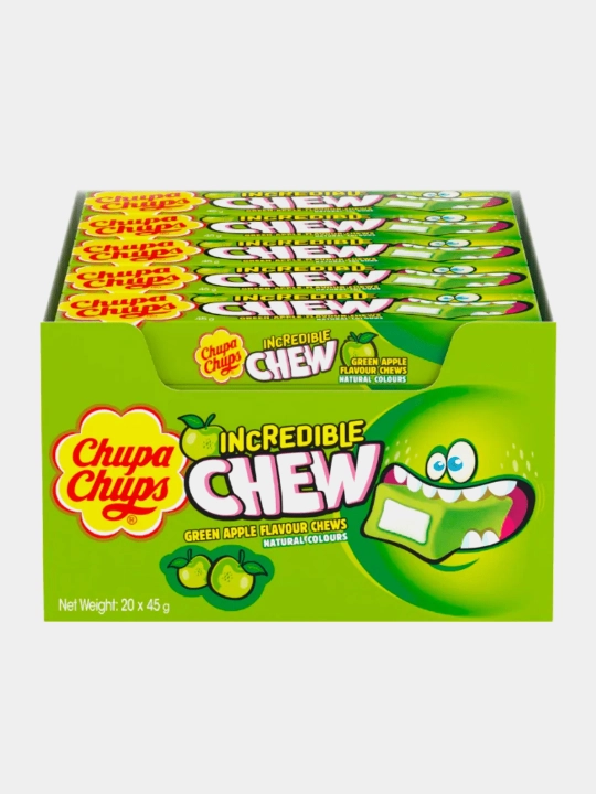 Chupa Chups Incredible Chew Olma saqichli konfetlar, 47 g, 12 dona