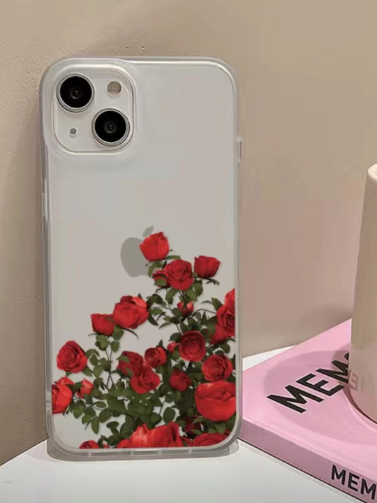 Чехол с красными розами для iPhone, прозрачный чехол с розами