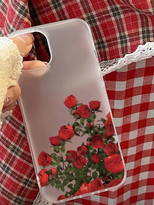 Чехол с красными розами для iPhone, прозрачный чехол с розами