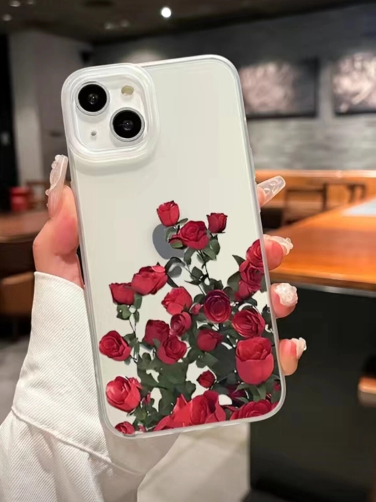 Чехол с красными розами для iPhone, прозрачный чехол с розами