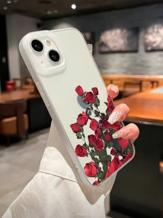 Чехол с красными розами для iPhone, прозрачный чехол с розами