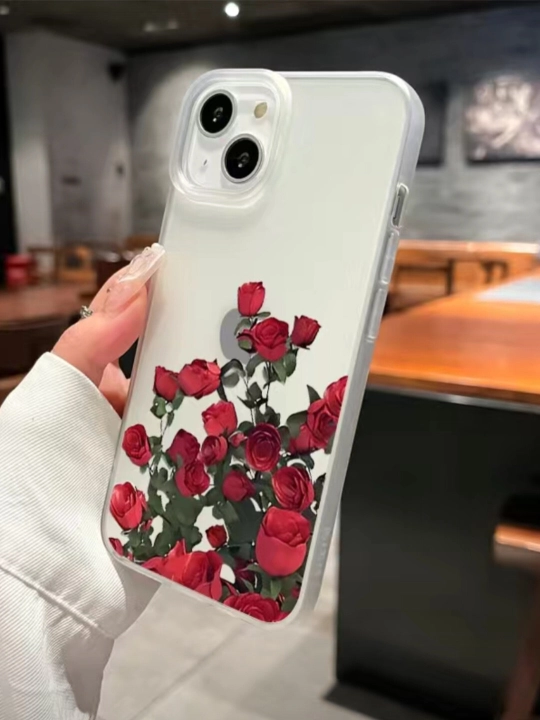 Чехол с красными розами для iPhone, прозрачный чехол с розами