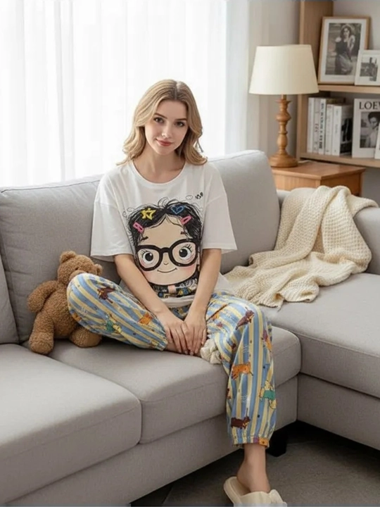 Ayollar va qizlar uchun pijama to‘plami, ko‘ylak va shim, kichik o‘lchamli