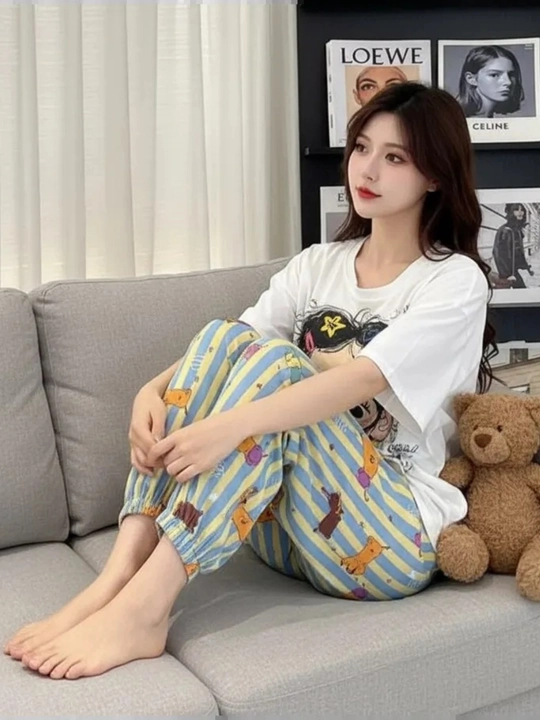Ayollar va qizlar uchun pijama to‘plami, ko‘ylak va shim, kichik o‘lchamli