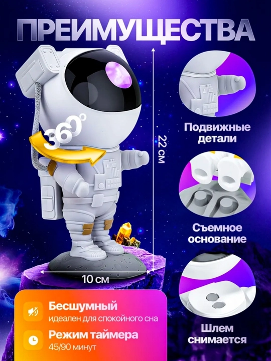 Bolalar va kattalar uchun tungi chiroq proyektor "Yulduzli osmon Kosmonavt", kosmik