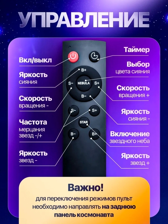 Bolalar va kattalar uchun tungi chiroq proyektor "Yulduzli osmon Kosmonavt", kosmik