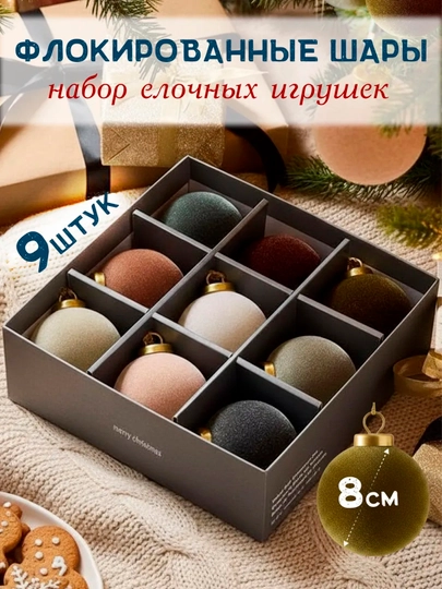 Елочные шары, бархатные, набор