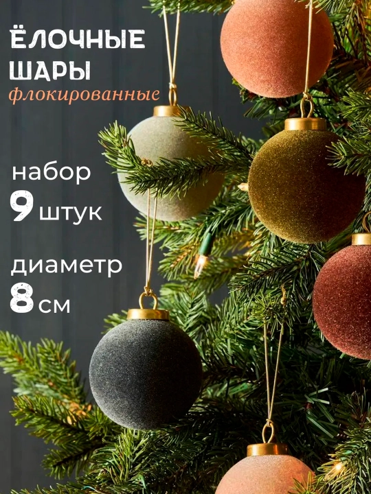 Елочные шары, бархатные, набор