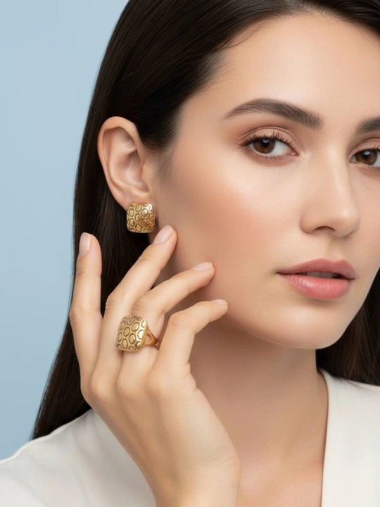GOLD HOUSE S20A modeli oltin taqinchoqlar to‘plami, uzuk va zirak, ayollar uchun