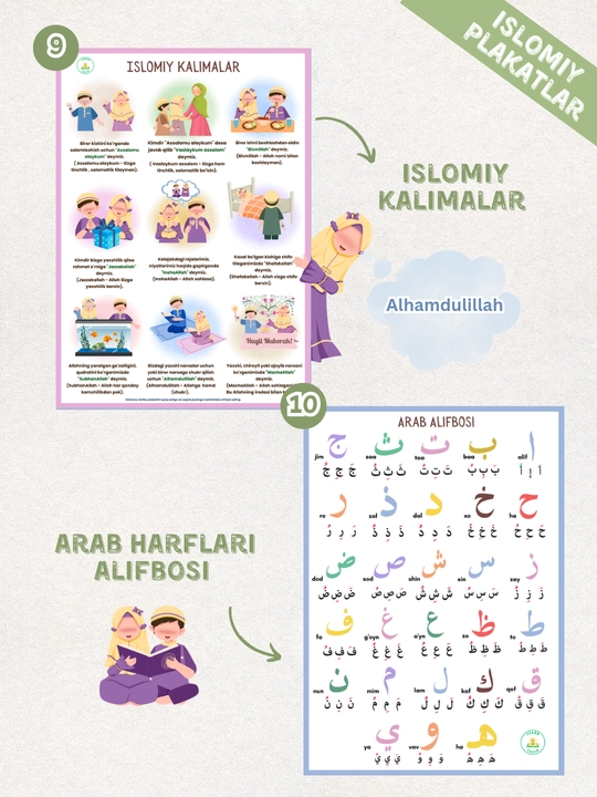 Islom plakatlari (10 dona) - 40 ta farz, Allohning ismlari, Qur’on, payg‘ambarlar