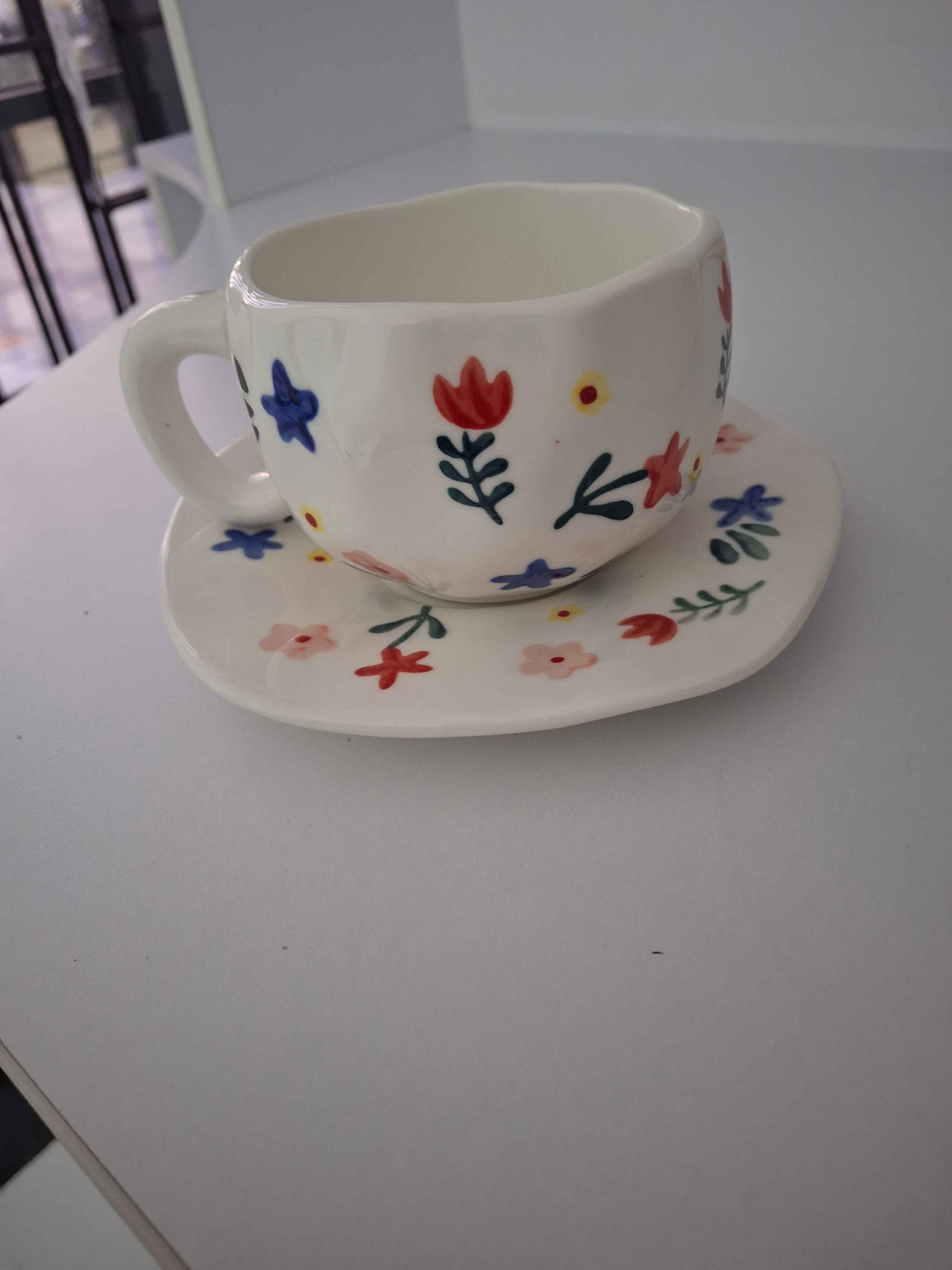 Choy jufti, 280 ml, keramika krujka likopcha bilan choy, qahva, kapuchino va latte uchun