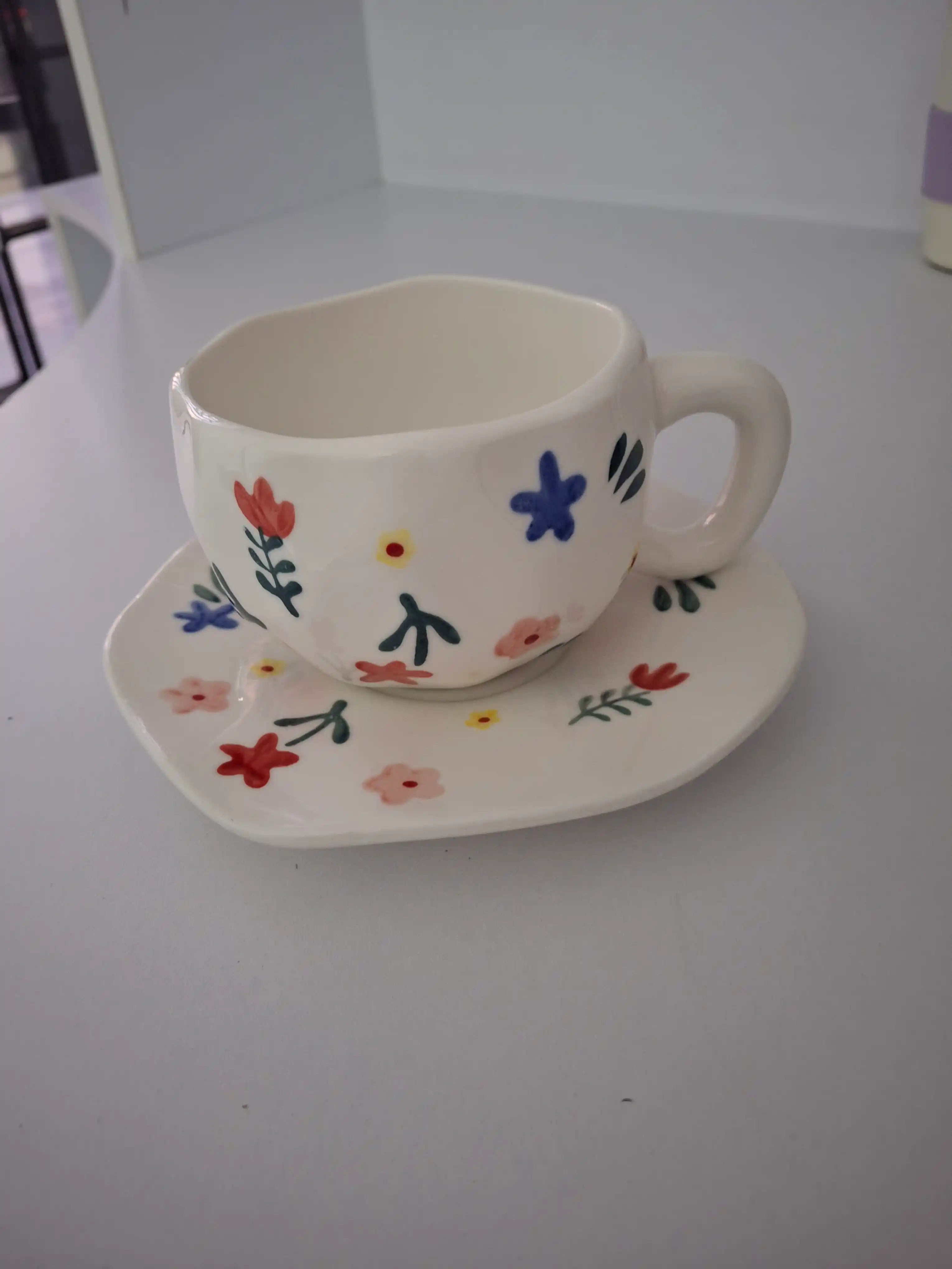 Choy jufti, 280 ml, keramika krujka likopcha bilan choy, qahva, kapuchino va latte uchun