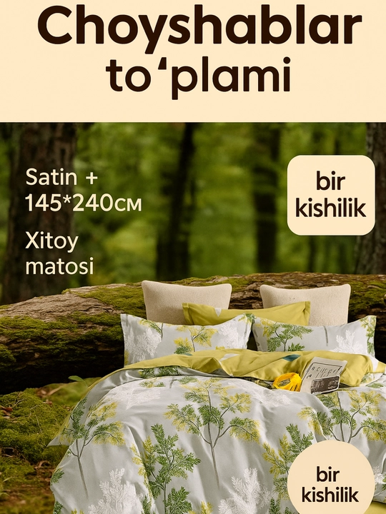 Kattalar choyshablari, 1 kishilik o'lcham, 100% paxta satin - 