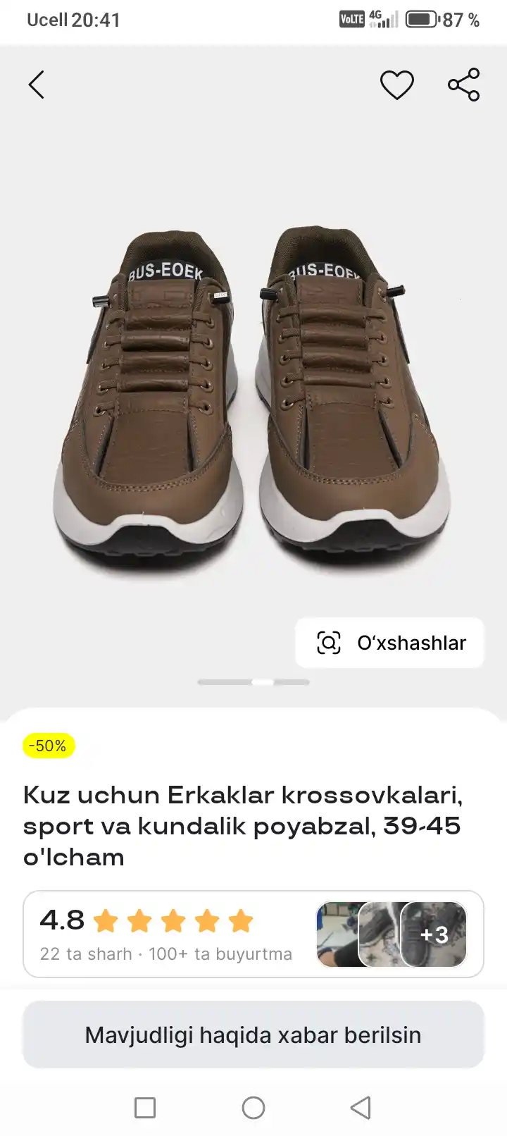 Bahor–yoz uchun Erkaklar krossovkalari, sport va kundalik poyabzal, 39-45 o'lcham