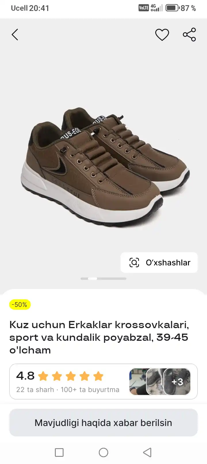 Bahor–yoz uchun Erkaklar krossovkalari, sport va kundalik poyabzal, 39-45 o'lcham