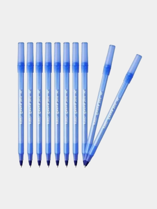 BIC Round Stic M ko‘k rangli sharikli ruchka, plastmassa korpus. 10 dona