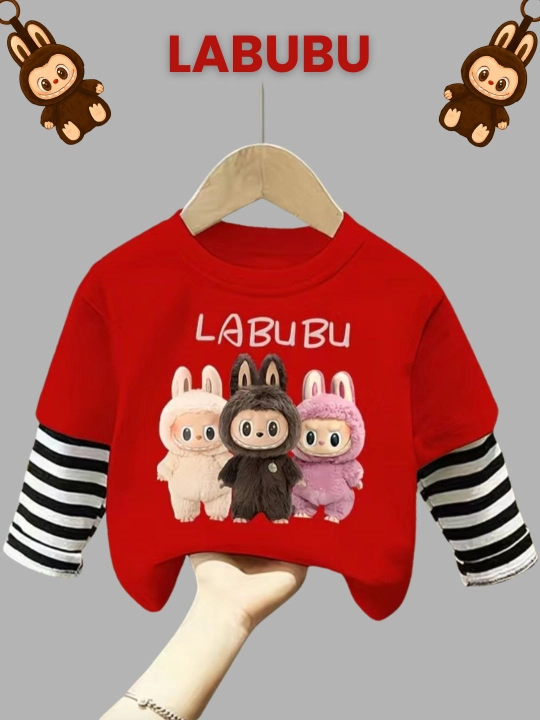 Детский лонгслив LABUBU унисекс, футболка с принтом LABUBU для мальчиков и девочек