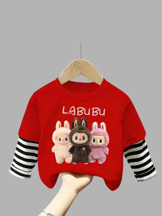 Детский лонгслив LABUBU унисекс, футболка с принтом LABUBU для мальчиков и девочек