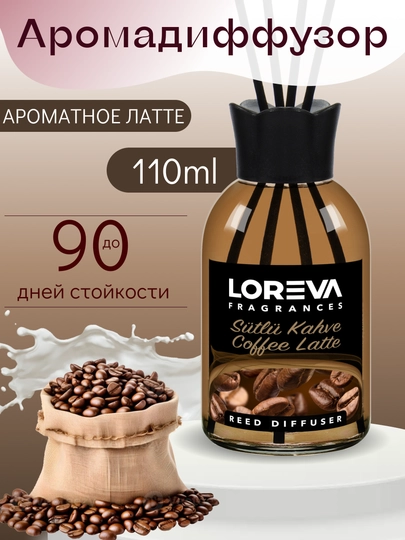 Аромадиффузор для дома с палочками LOREVA Кофе - Латте 110 ml — MELEKGR-КОФЕ-КОРИЧН