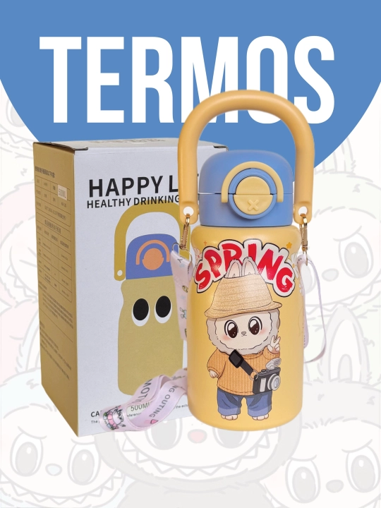 Детский термос Лабубу из нержавеющей стали 316 с 2 насадками / Zi store