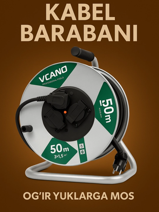 VCANO Professional Tools kabel g‘altagi 50 metr — 220V / 16A kuchlanishli