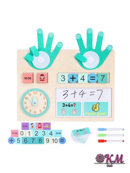 Montessori matematik o‘quv o‘yinchog‘i kichik bolalar uchun — hisob taxtasi va soat bilan
