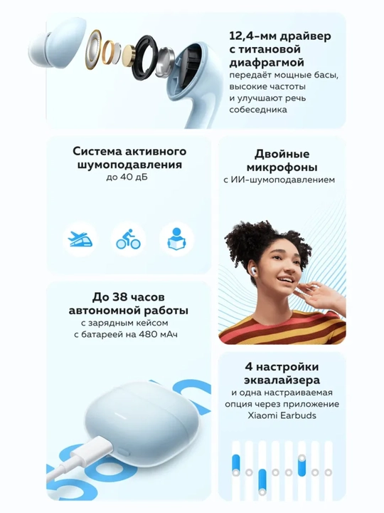 Беспроводные наушники Redmi Buds 8 Lite, с шумоподавлением ANC, глобал, Андроид и iOs