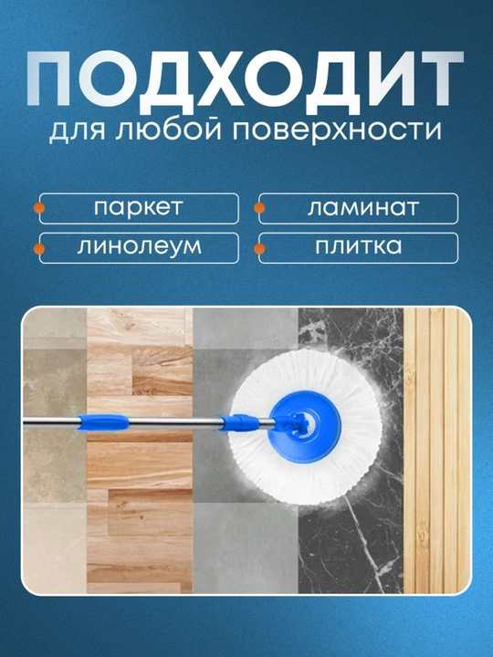 Набор вращающихся швабры 360° с ведром, микрофибра, самоотжим, пластиковый и металлический