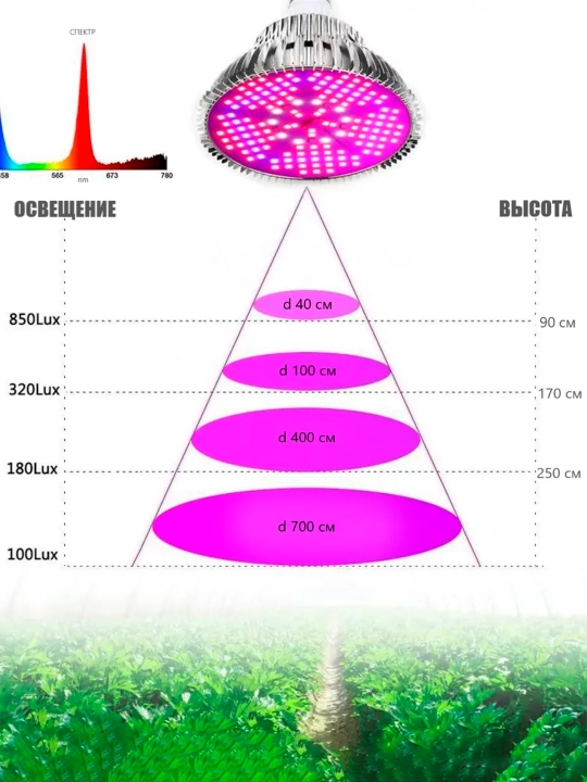 To'liq spektrli fitolamp, ultrabinafsha. 78LED, 50Vt, SMD 5730, Red+Blue+White+UV+IR