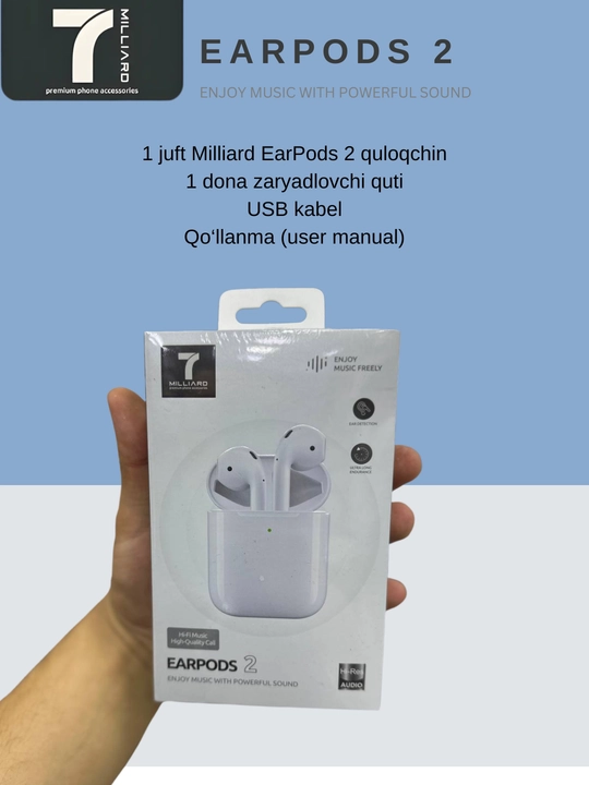 7 Millard EarPods 2 (ORG) HI-FI Music, HI-Res Audio, обнаружение уха, белые